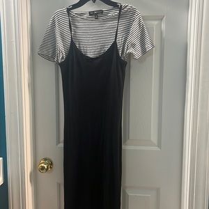 Black Maxi Dress with a Striped White Top